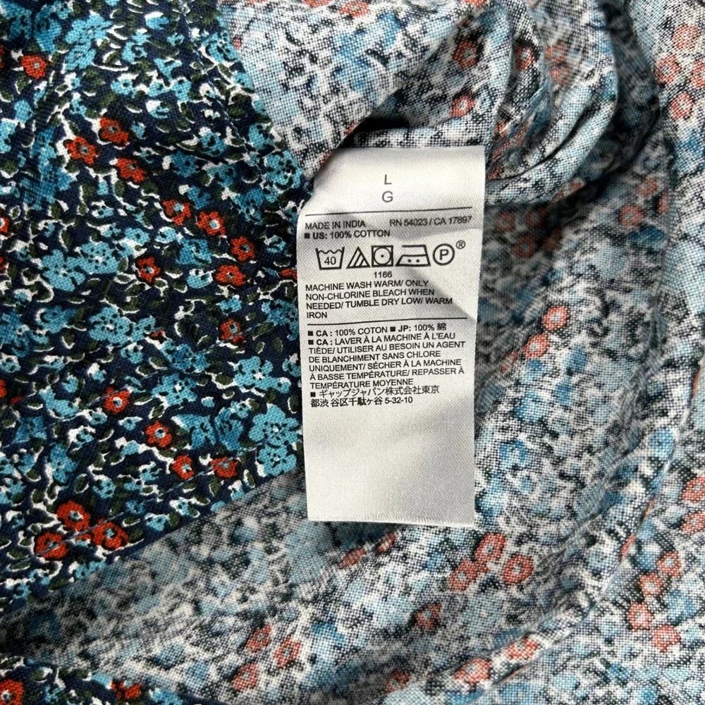 Banana Republic Mens Slim Fit SS Oxford Floral Button Down Shirt Blue Orange L